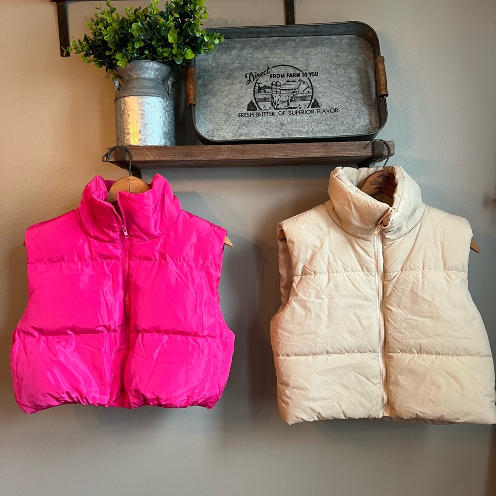 Pink and Cream Puffer Vests